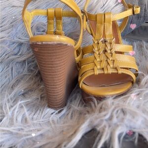 Yellow Strappy Wedge Sandals